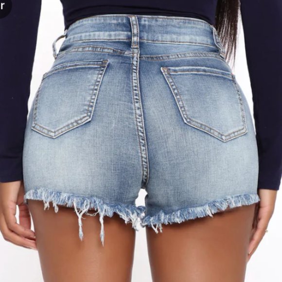 Fashion Nova | Distressed Denim Shorts | Small | Medium Blue Wash - Picture 3 of 10